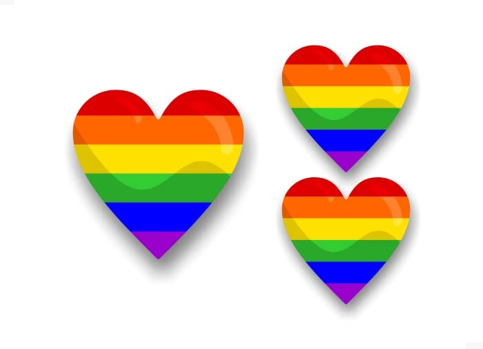 3 Pride Heart Full Color Decals (1-4 Inch and 2-3 Inch Decals) LGBT Pride Parade Gift Rainbow Flag Peace Love Gay Lesbian Decal for Car Truck Vehicle Vinyl Stickers -Street Legal Decals