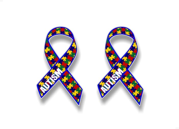 2 Autism Ribbon Puzzle Design 6'' Vinyl Stickers Autism Spectrum Ribbon Vinyl Vehicle Decal Stickers -Street Legal Decals