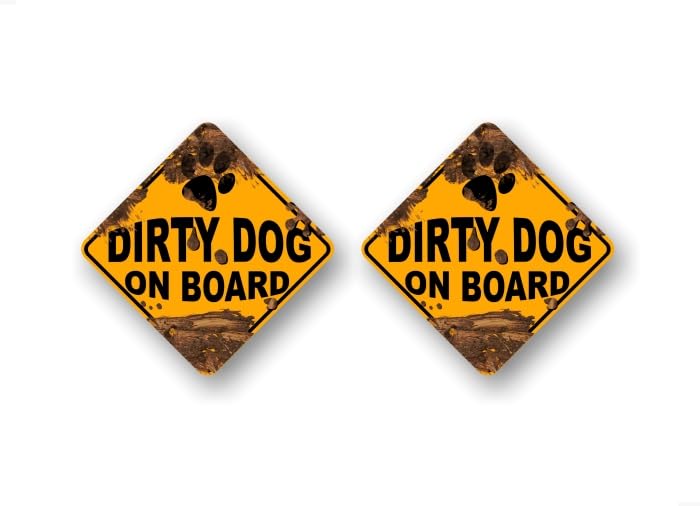 Dirty Dog on Board Decal Yellow Diamond Car Stickers Safety Sign Vehicle Muddy Paw Print Dog Onboard Minivan SUV Vinyl Sticker -Street Legal Decals