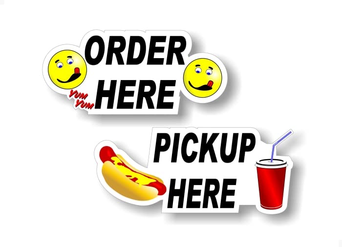 2 Order Here Pickup Window 7'' Decals Concession Trailer Stand Take Out Windows Convenience Store Grocery Gas Station Vinyl Stickers -Street Legal Decals