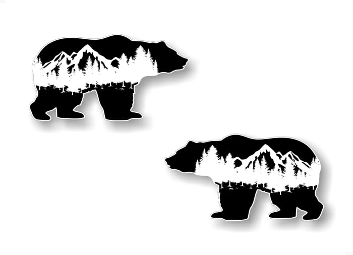 2 Grizzly Mountain 7'' Vinyl Decals Camping RV or 4x4 Offroad Backpacking Grizzly Bear L/R Stickers -Street Legal Decals