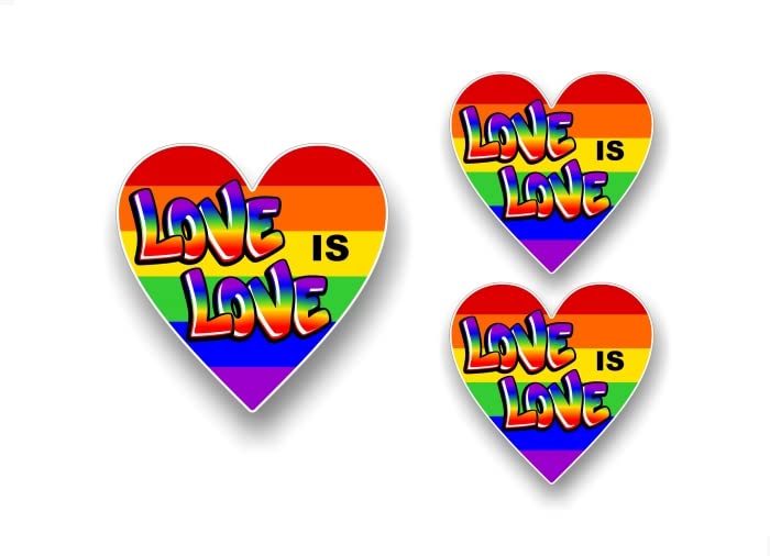3 Love is Love Pride Heart Decals (1-4 Inch and 2-3 Inch Decals) LGBT Pride Parade Gift Rainbow Flag Peace Gay Lesbian Decal for Car Truck Vehicle Vinyl Stickers -Street Legal Decals