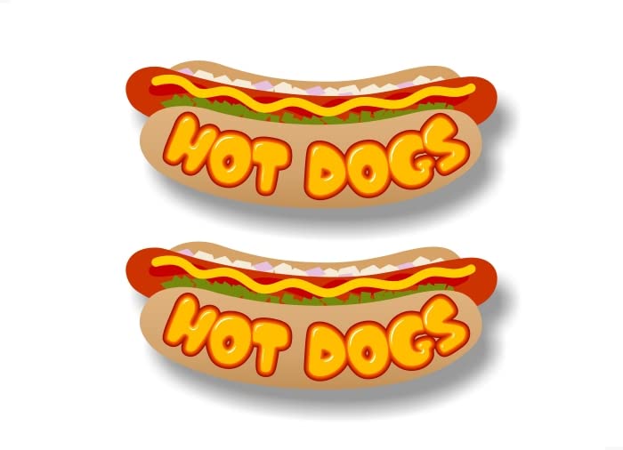 2 Hot Dogs Cartoon 6'' Decals Hotdog Cart Concession Trailer Canteen Dog Menu Board Vinyl Stickers -Street Legal Decals