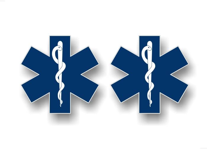 2 Star of Life Medical Vinyl 4" Decals Snake and Staff Symbol Rod of Asclepius Ambulance First Aid Kit Supplies Stickers -Street Legal Decals