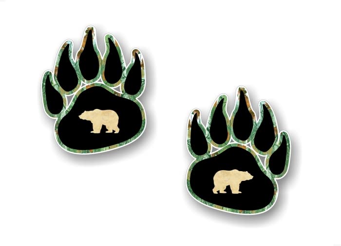 2 Grizzly Bear Camo Paw Print 5'' Vinyl Decals Sacred Animal Circle Native American Indigenous Spiritual Animals Vinyl Stickers -Street Legal Decals
