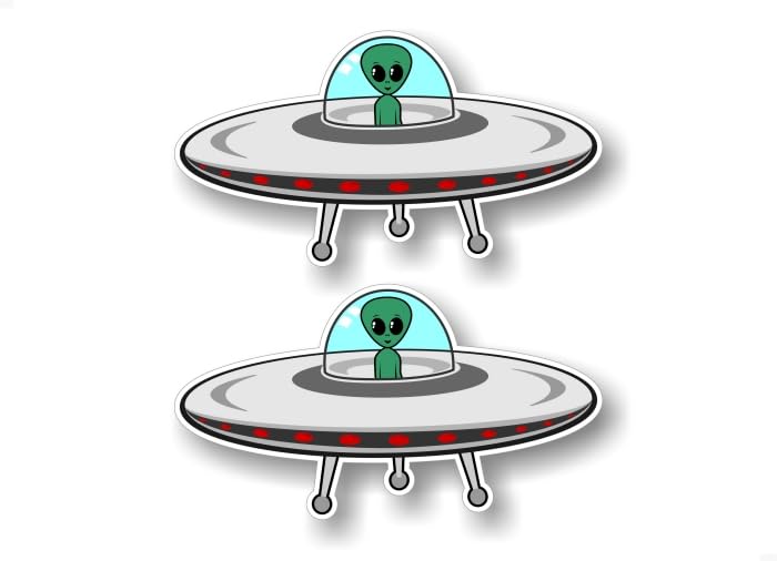 Alien UFO UAP Flying Saucer 7" Vinyl Sticker Decal Funny SUV Car 4x4 Truck Martian Little Green Men Space Ship Decals -Street Legal Decals