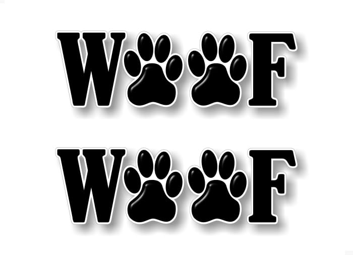 2 Meow or WOOF with PAW Prints 9" Decals Cat Kitten Kitty Foot Print Dog Puppy Paws Vinyl Stickers for Car Vehicle Window -Street Legal Decals