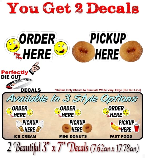 2 Order Here Pickup Window 7'' Decals Concession Trailer Stand Take Out Windows Convenience Store Grocery Gas Station Vinyl Stickers -Street Legal Decals
