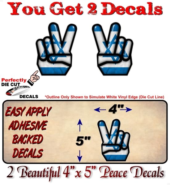 2 Peace Israel 5" Vinyl Decals Support Peace Sign Israeli Flag Symbol Car 4x4 Offroad Truck Stickers -Street Legal Decals