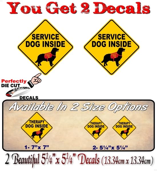 Service Dog Inside Decal Yellow Diamond Car Sticker Safety Caution Sign Vehicle Paw Print Dog Onboard Minivan SUV Vinyl Stickers -Street Legal Decals