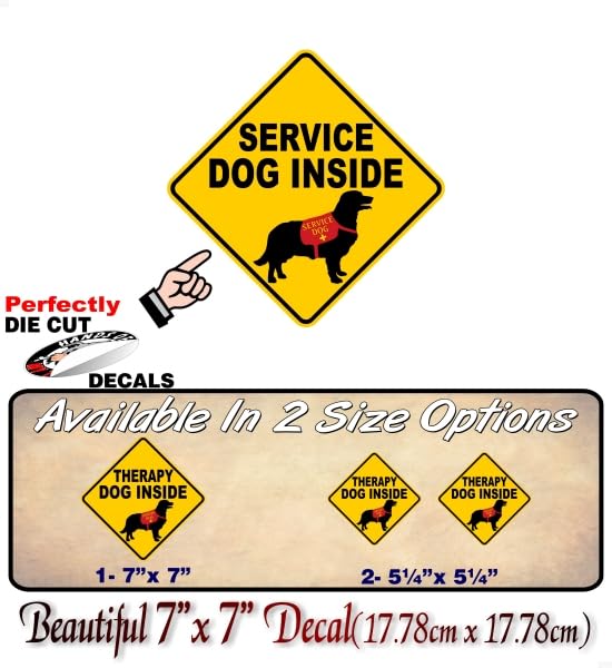 Service Dog Inside Decal Yellow Diamond Car Sticker Safety Caution Sign Vehicle Paw Print Dog Onboard Minivan SUV Vinyl Stickers -Street Legal Decals