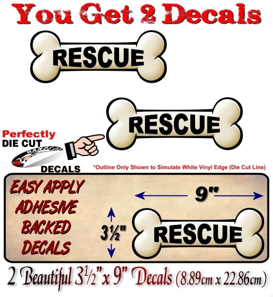2- Dog Bone Rescue 9" Vinyl Stickers Pet Adoption Dog Puppy Adopt Decal for Cars Animal Shelter Vinyl Stickers (2 Decals) -Street Legal Decals
