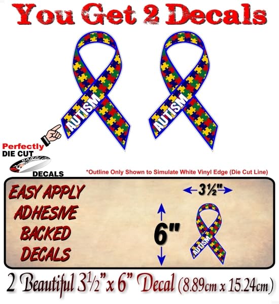 2 Autism Ribbon Puzzle Design 6'' Vinyl Stickers Autism Spectrum Ribbon Vinyl Vehicle Decal Stickers -Street Legal Decals