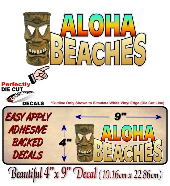 Aloha Beaches 9'' Vinyl Sticker Decal Hawaii Sun Surf Sand Hawaiian Hibiscus Sunset Decals Tiki God Party Decor Sticker -Street Legal Decals