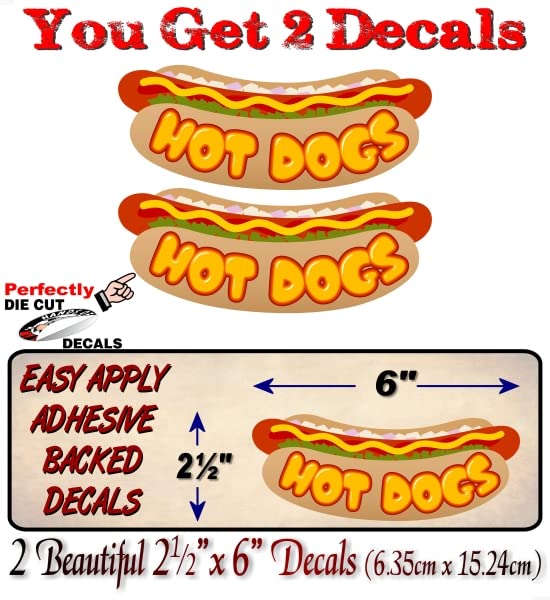 2 Hot Dogs Cartoon 6'' Decals Hotdog Cart Concession Trailer Canteen Dog Menu Board Vinyl Stickers -Street Legal Decals