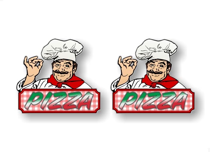 2 Pizza Chef 5'' Decals Concession Trailer Pizzeria Canteen Italian Menu Board Vinyl Stickers -Street Legal Decals