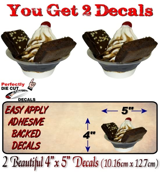 2 Brownie Sundae Ice Cream 5'' Decals Old Fashioned Soft Serve Icecream Parlor Concession Trailer Stand Menu Board Scoop Vinyl Stickers -Street Legal Decals