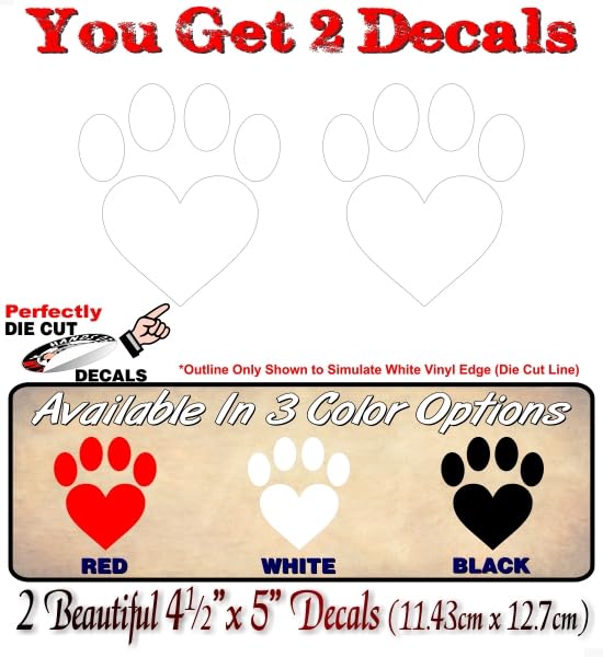 2 Dog Paw Love Print Solid Color 5'' Decals Dog Love Paws Cute Car Sticker Decal Pet Adoption Rescue Kennel Animal Shelter Vinyl Stickers -Street Legal Decals