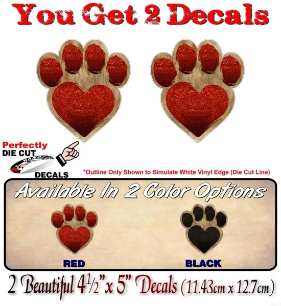 2 Dog Paw Love Print in Furry Color Design 5'' Decals Dog Love Paws Cute Car Sticker Decal Pet Adoption Rescue Kennel Animal Shelter Vinyl Stickers -Street Legal Decals