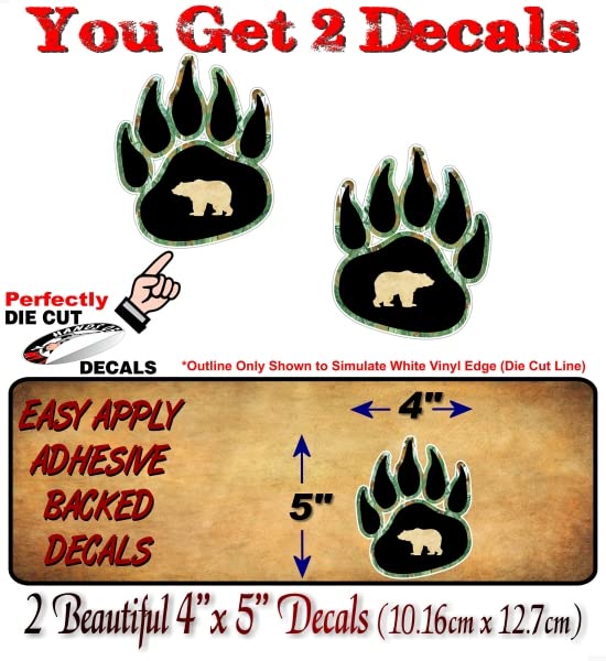 2 Grizzly Bear Camo Paw Print 5'' Vinyl Decals Sacred Animal Circle Native American Indigenous Spiritual Animals Vinyl Stickers -Street Legal Decals