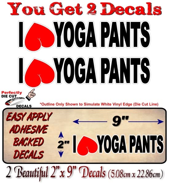2 I Love Yoga Pants 9'' Decals Sticker Heart Yoga Feng Shui Zen Vinyl Vehicle Decal Stickers -Street Legal Decals