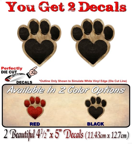 2 Dog Paw Love Print in Furry Color Design 5'' Decals Dog Love Paws Cute Car Sticker Decal Pet Adoption Rescue Kennel Animal Shelter Vinyl Stickers -Street Legal Decals