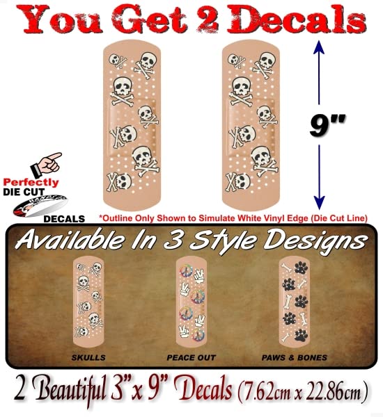 2 Bandaid with Cartoon 3"x 9" Vinyl Sticker Vehicle Bandage Decals for Your JDM Car, Truck, Cover Dent Ding Scratches on Laptop or Notebook Vinyl Decal Stickers -Street Legal Decals