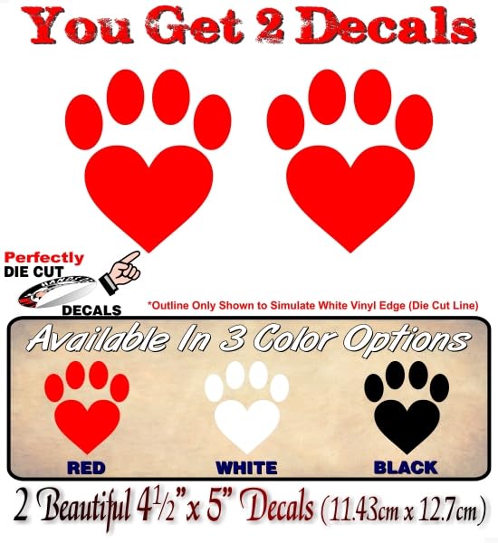 2 Dog Paw Love Print Solid Color 5'' Decals Dog Love Paws Cute Car Sticker Decal Pet Adoption Rescue Kennel Animal Shelter Vinyl Stickers -Street Legal Decals