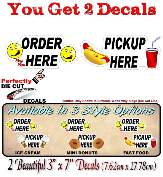 2 Order Here Pickup Window 7'' Decals Concession Trailer Stand Take Out Windows Convenience Store Grocery Gas Station Vinyl Stickers -Street Legal Decals