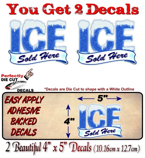 2 ICE Sold Here 5'' Decals Concession Frozen Sale Sign Trailer Stand Convenience Store Grocery Gas Station Vinyl Stickers -Street Legal Decals
