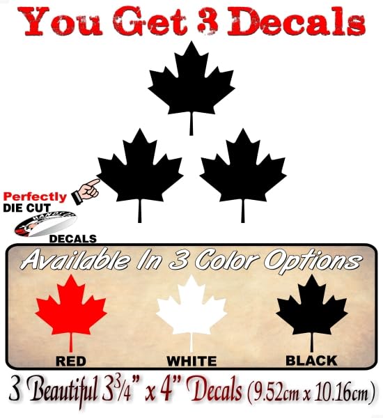 3 Maple Leaf 4'' Decals 4x4 Offroad Truck SUV Sled Snowmobile or Travel Luggage Accessories Vinyl Stickers -Street Legal Decals