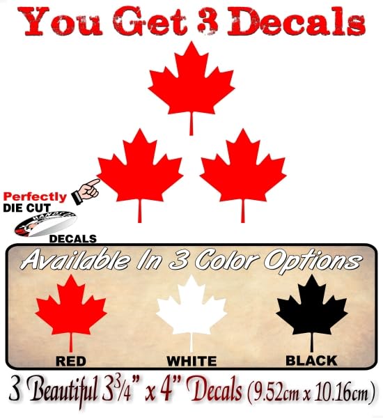 3 Maple Leaf 4'' Decals 4x4 Offroad Truck SUV Sled Snowmobile or Travel Luggage Accessories Vinyl Stickers -Street Legal Decals