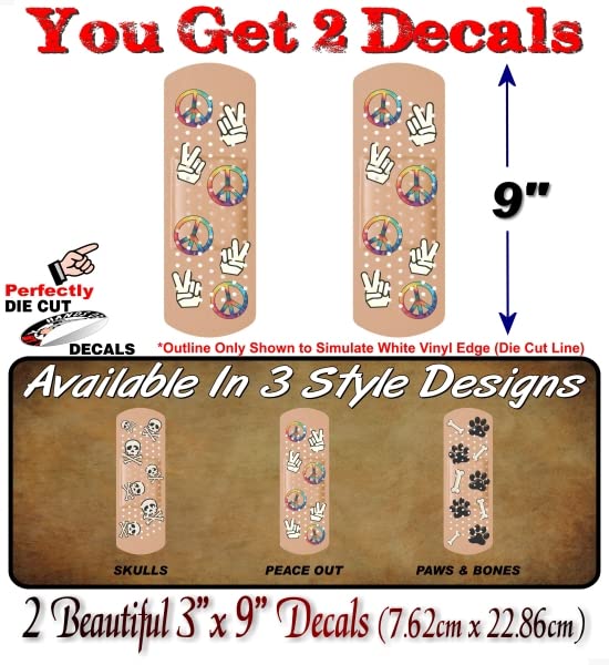 2 Bandaid with Cartoon 3"x 9" Vinyl Sticker Vehicle Bandage Decals for Your JDM Car, Truck, Cover Dent Ding Scratches on Laptop or Notebook Vinyl Decal Stickers -Street Legal Decals