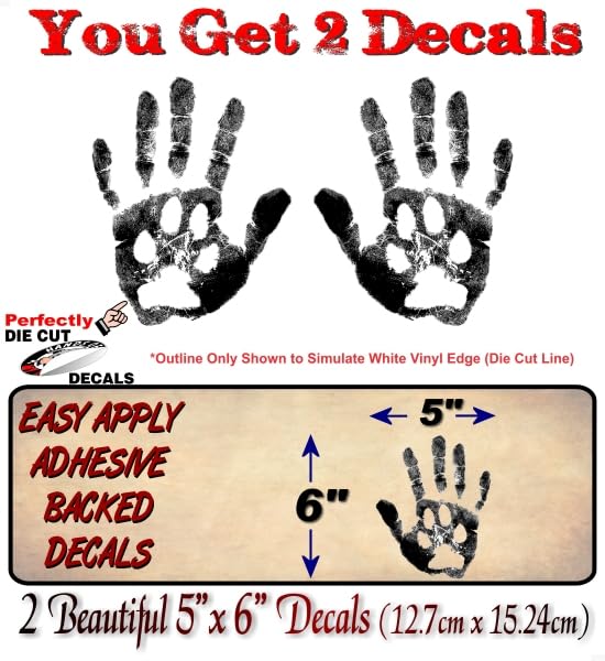 2 Paw Print on Hand Print Best Friends 6'' Vinyl Sticker Decals Puppy Foot Print Vinyl Stickers for Car Vehicle Window or SUV Truck Tail Gate -Street Legal Decals