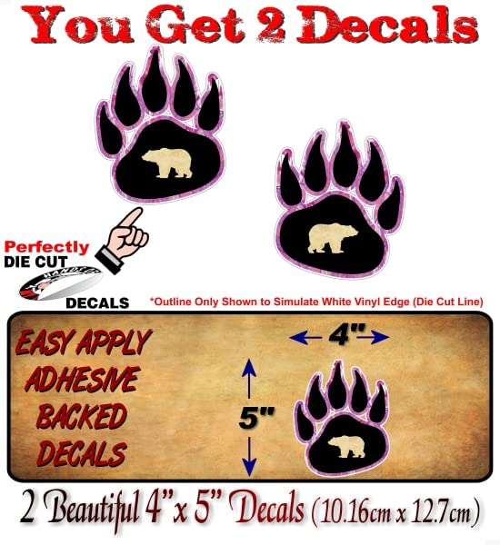 2 Grizzly Bear Camo Paw Print 5'' Vinyl Decals Sacred Animal Circle Native American Indigenous Spiritual Animals Vinyl Stickers -Street Legal Decals