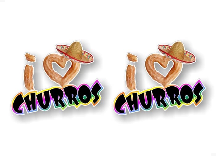 2 I Love Churros 5'' Decals Churro Fried Dough Concession Trailer Stand Menu Board Vinyl Stickers -Street Legal Decals