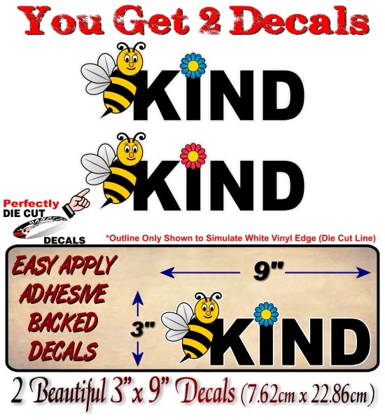 2 BEE Kind 9'' Vinyl Decal Happy Bumble Bee Flower Vinyl Stickers -Street Legal Decals