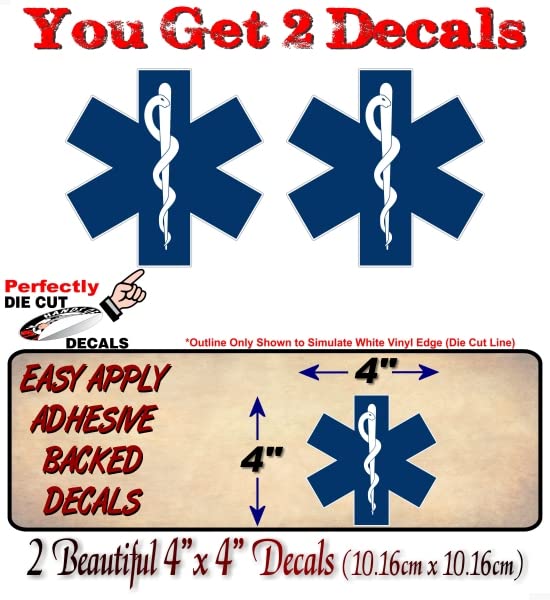 2 Star of Life Medical Vinyl 4" Decals Snake and Staff Symbol Rod of Asclepius Ambulance First Aid Kit Supplies Stickers -Street Legal Decals