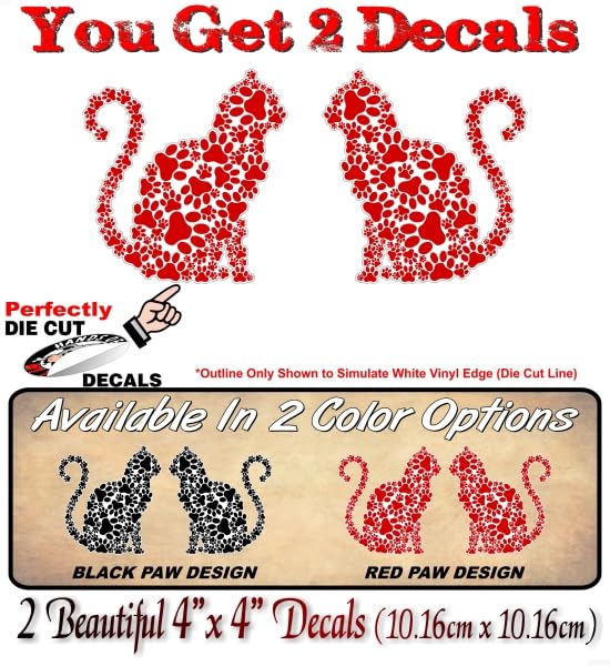 2 PAW CAT in The Black Paw Design 4'' Vinyl Decals Kitten Foot Print Cat Stickers for Car Truck or Pet Rescue Animal Shelter Door Sticker Decal -Street Legal Decals
