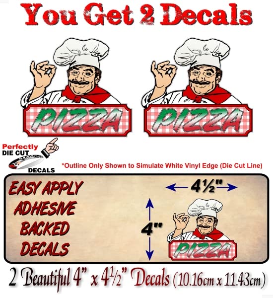 2 Pizza Chef 5'' Decals Concession Trailer Pizzeria Canteen Italian Menu Board Vinyl Stickers -Street Legal Decals