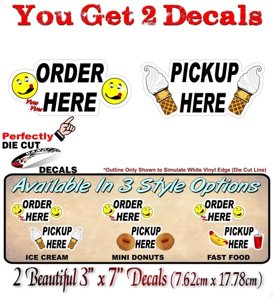 2 Order Here Pickup Window 7'' Decals Concession Trailer Stand Take Out Windows Convenience Store Grocery Gas Station Vinyl Stickers -Street Legal Decals