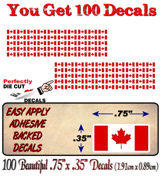 100 Mini CANADIAN Flag Red Maple Leaf 1.91cm (.75") Decals Proudly Buy Canada Travel Store Shelves Display Business Retailer Price Tag Add On Vinyl Stickers (100 Decal Set) -Street Legal Decals