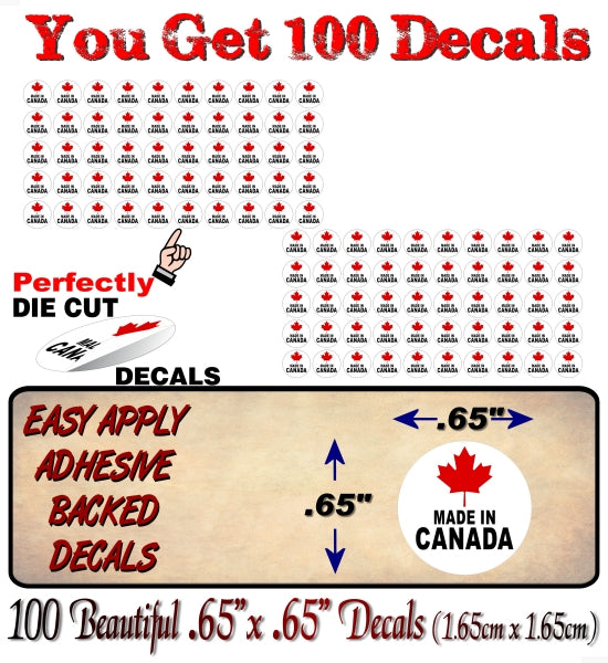 100 Made in Canada Red Maple Leaf 1.65cm (.65") Decals Proudly Buy Canadian Travel Store Shelves Display Business Retailer Price Tag Add On Vinyl Stickers (100 Decal Set) -Street Legal Decals