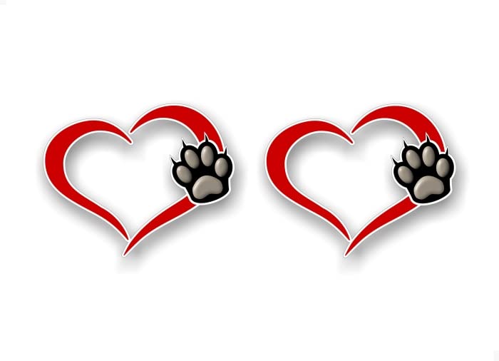 2- Paw Heart 5'' Decals Kitten Love Breed Pet Paws Cute Car Sticker Decal Pet Adoption Rescue Kennel SUV Animal Shelter Vinyl Stickers -Street Legal Decals