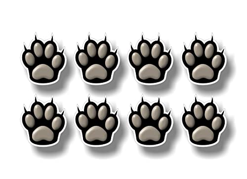 8 CAT PAW Prints 2" Black w/White Outline Decal Cat Kitten Kitty Foot Print Vinyl Stickers for Car Vehicle Window or Bumper (Black w/White Outline) -Street Legal Decals
