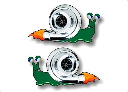 2 Flamin' Turbo Snail 7" Full Color Decals Funny JDM Boosted Blower Vinyl Stickers -Street Legal Decals