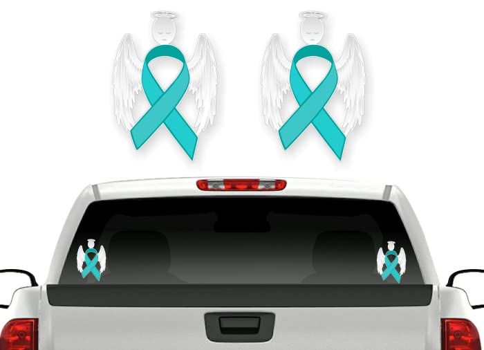 2 Cancer Angel Pink Ribbon Decals Breast Cancer Loss Never Forget Peace Love Vinyl Vehicle Stickers -Street Legal Decals