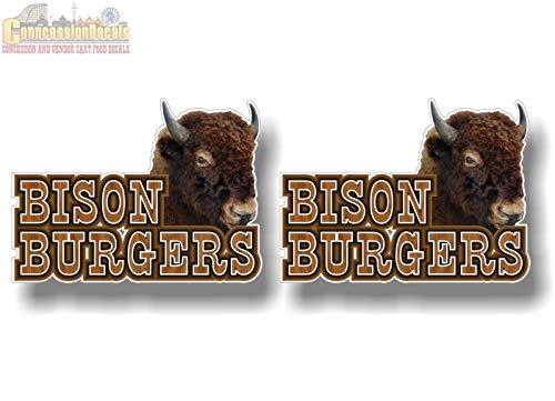 Buffalo Bison Burgers Decals for Butcher Shop Menu Sign Concession Trailer Cart Grocery Counter Wall or Window Stickers -Street Legal Decals