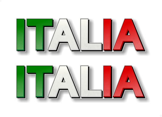 2 Italia Italy Flag Lettering 9'' Decals Beautiful Italian Design Wording Racing Vinyl Stickers -Street Legal Decals