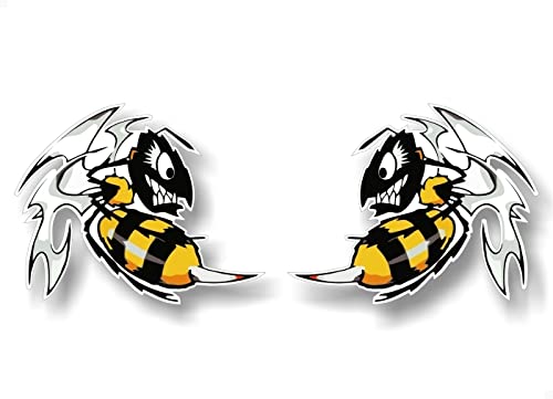 2 'Wicked BEE' Fighting Bee 5" Vinyl Decals 4x4 Off Road Truck Snowmobile Sled Trailer Stickers -Street Legal Decals